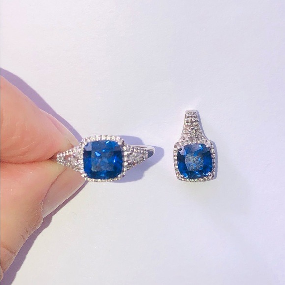 Sapphire and diamond ring and pendant set in silver - Picture 3 of 7